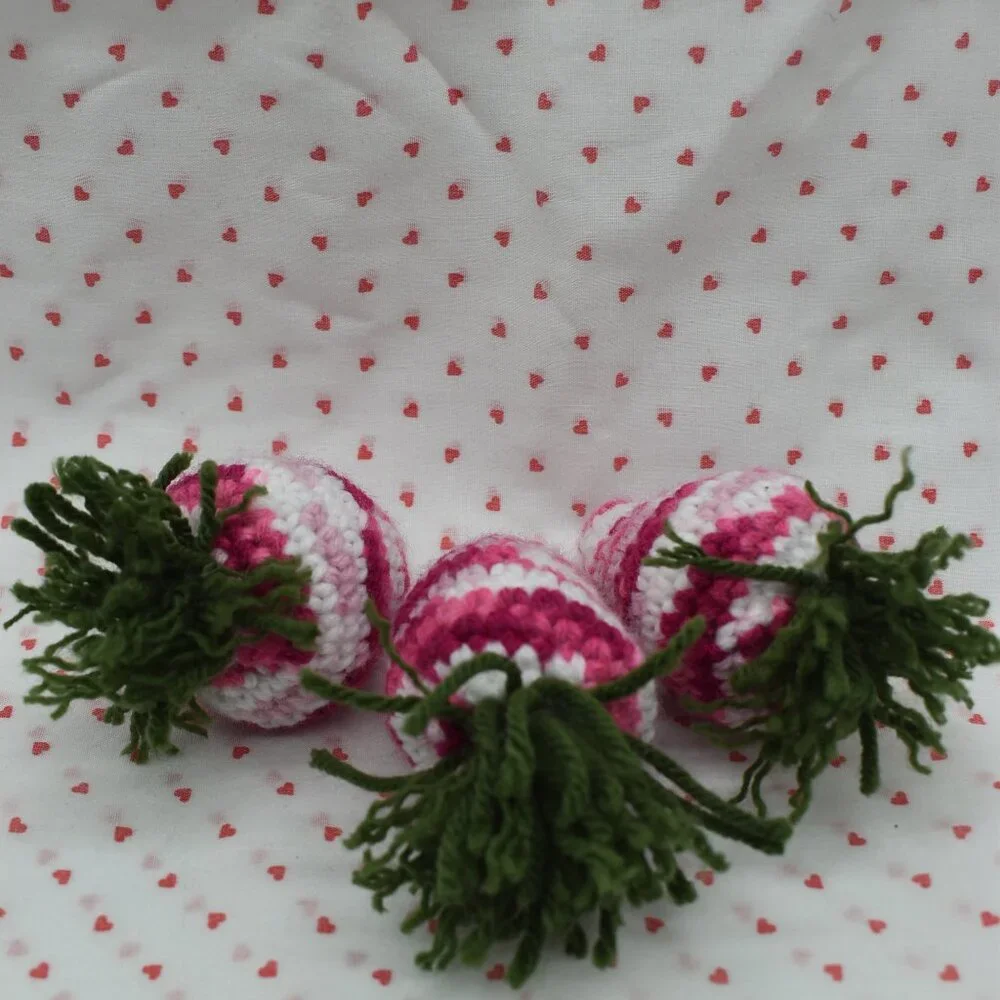 Crochet Catnip Strawberry Cat Toys Set of Three HAND CRAFTED